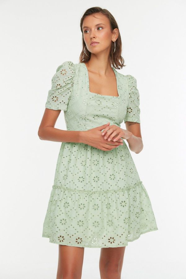 Trendyol Trendyol Mint Woven Square Neck Embroidered Woven Dress