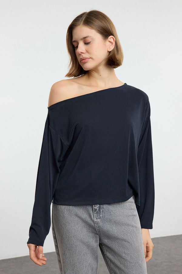 Trendyol Trendyol More Sustainable Anthracite 100% Modal Fabric Boat Neck Relaxed/Comfortable Cut Knitted Blouse