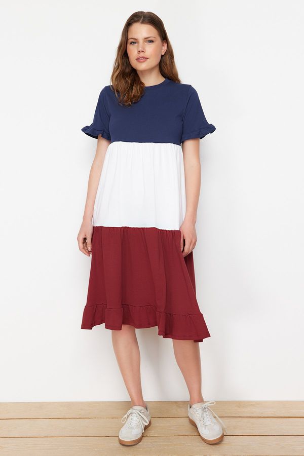 Trendyol Trendyol Multi Color Color Block A-Line/A-Line Formal Crew Neck Short Sleeve Knitted T-shirt Dress