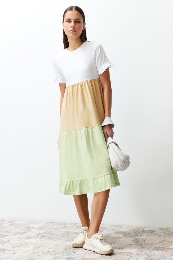 Trendyol Trendyol Multi Color Color Block A-Line/A-Line Formal Crew Neck Short Sleeve Knitted T-shirt Dress