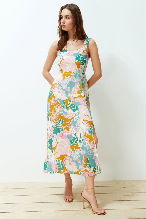 Trendyol Trendyol Multi Color Floral Pattern A-Line 100% Viscose Woven Midi Dress
