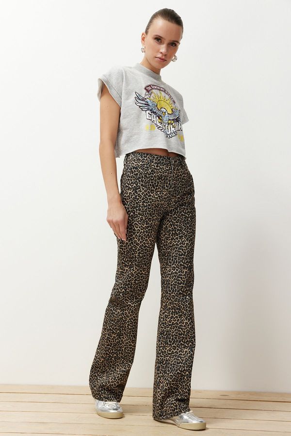 Trendyol Trendyol Multi Color Leopard Print High Waist Wide Leg Jeans