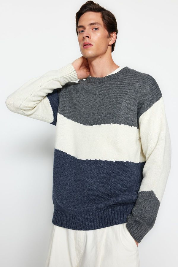 Trendyol Trendyol Multi Color Oversize Fit Oversize Crew Neck Color Block Knitwear Sweater