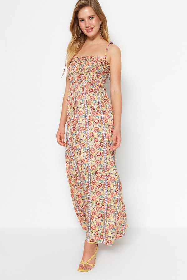 Trendyol Trendyol Multi Color Straight Cut Maxi Woven Gimped Floral Woven Dress