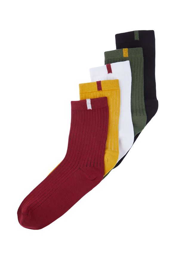 Trendyol Trendyol Multi-Colored 5-Pack Cotton Textured Color Block Pieced College-Tennis-Medium Size Socks