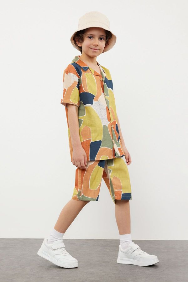 Trendyol Trendyol Multi-Colored Boy's Patterned Woven Shirt and Woven Trousers Set Top-Bottom Suit