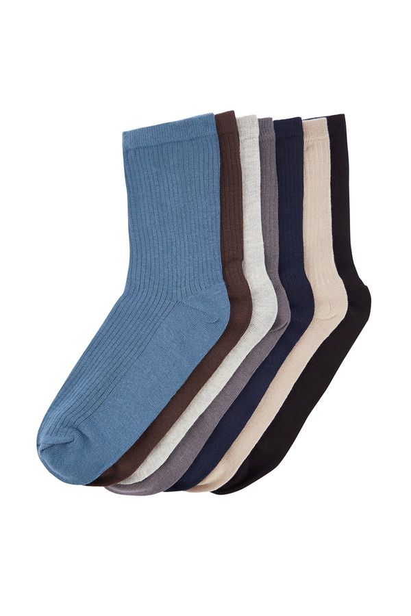 Trendyol Trendyol Multi-Colored Cotton 7-Pack Plain Textured Sock-Long Socks