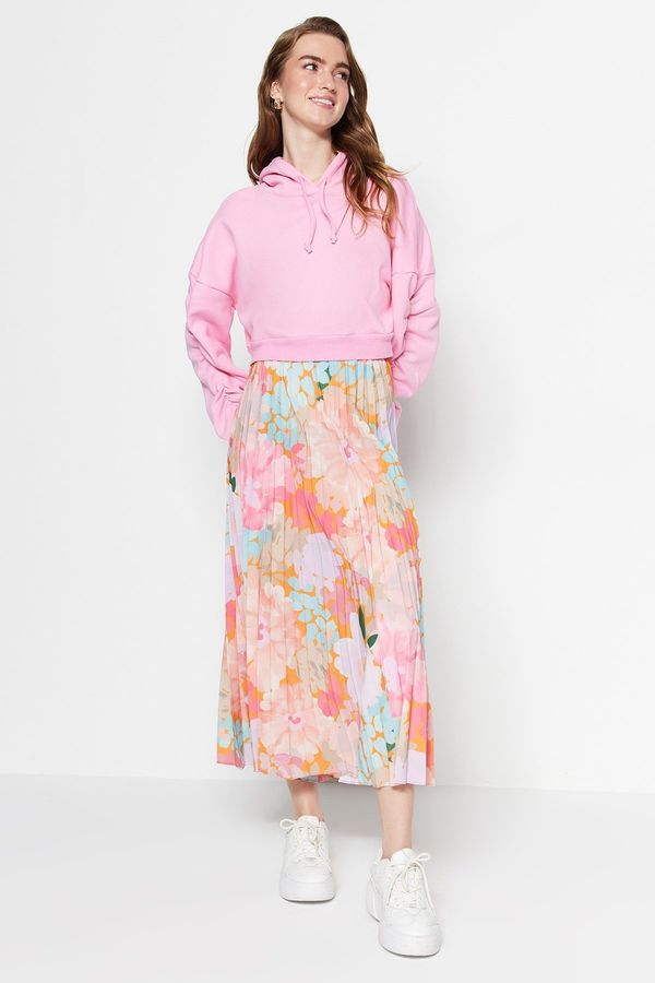 Trendyol Trendyol Multi-Colored Floral Patterned Pleated, Elastic Waist Woven Skirt