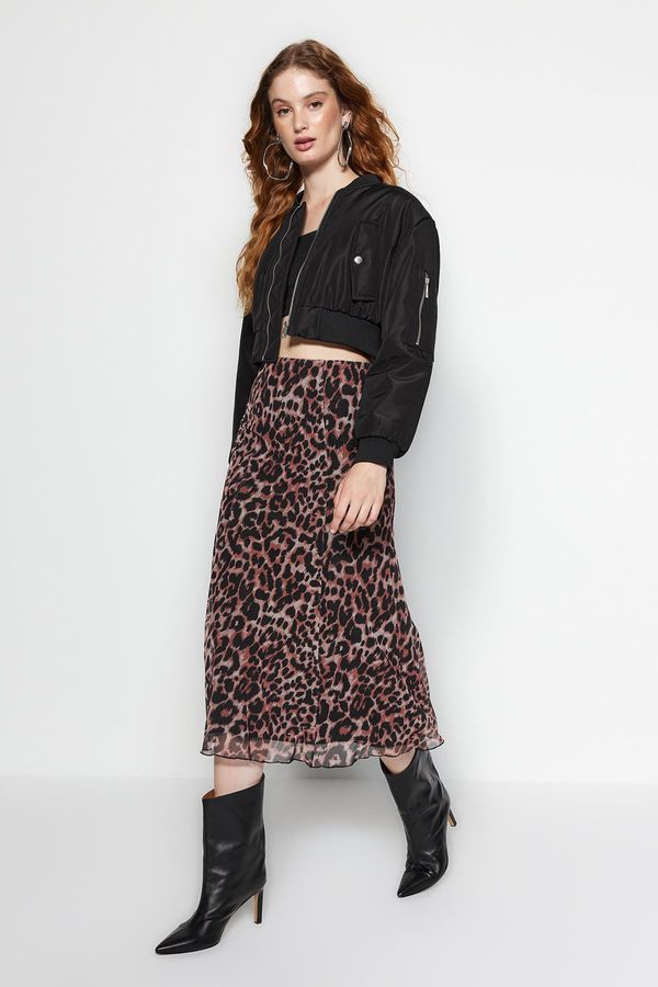 Trendyol Trendyol Multi-Colored Leopard Print Lined Tulle A-Line/Awning A-Line Formal Midi Skirt