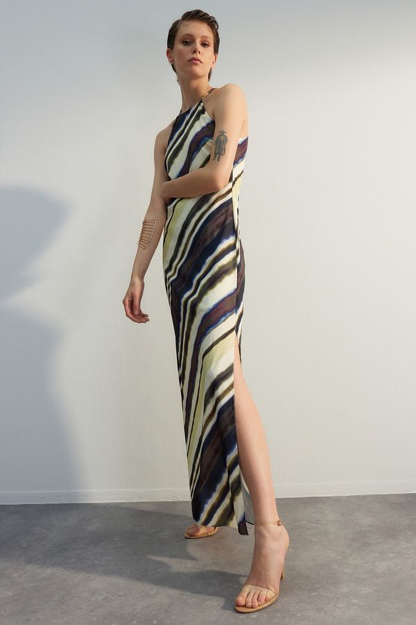 Trendyol Trendyol Multi-Colored Tie-Dye Patterned Straight Cut Sleeveless Maxi Lined Satin Woven Dress
