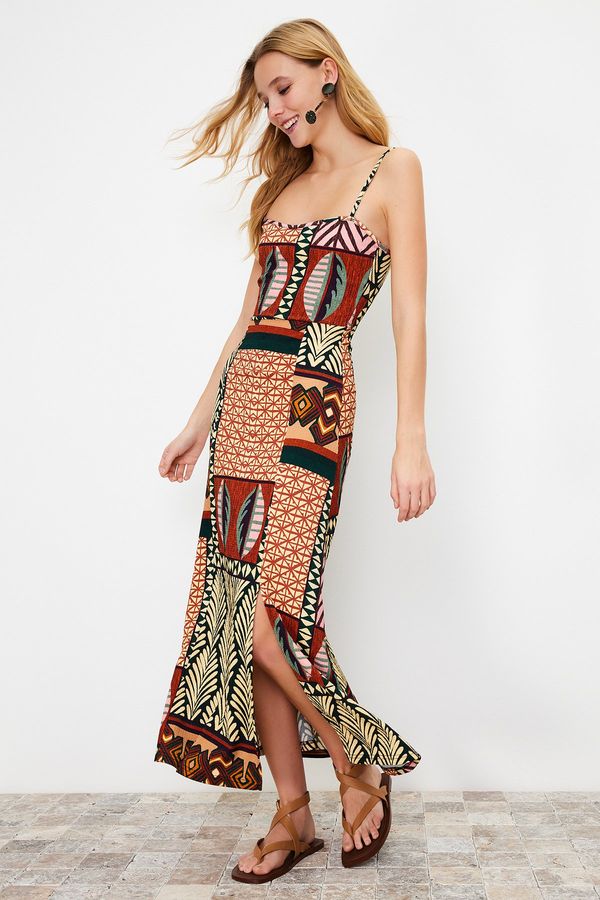 Trendyol Trendyol Multicolor Printed Midi Strap Knitted Midi Dress