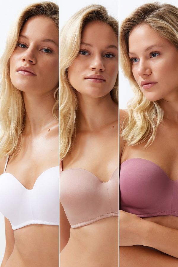 Trendyol Trendyol Multicolored 3-Pack Polyamide Strap Covered Strapless Knitted Bra