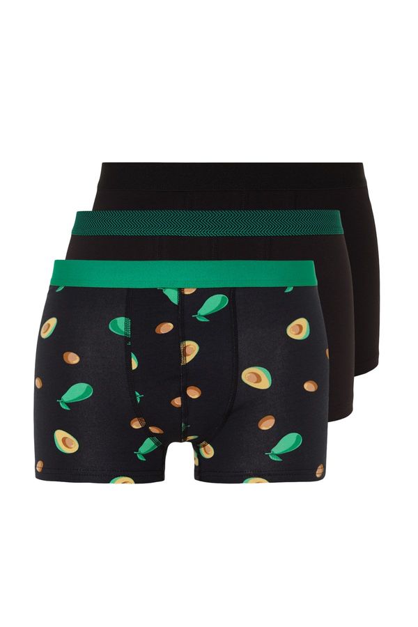 Trendyol Trendyol Multicolored 3-Piece Avocado Patterned-Plain Pack Cotton Boxers