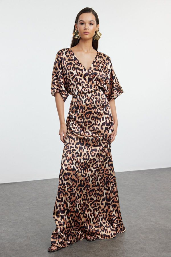 Trendyol Trendyol Multicolored A-Line Leopard Patterned Satin Long Evening Dress