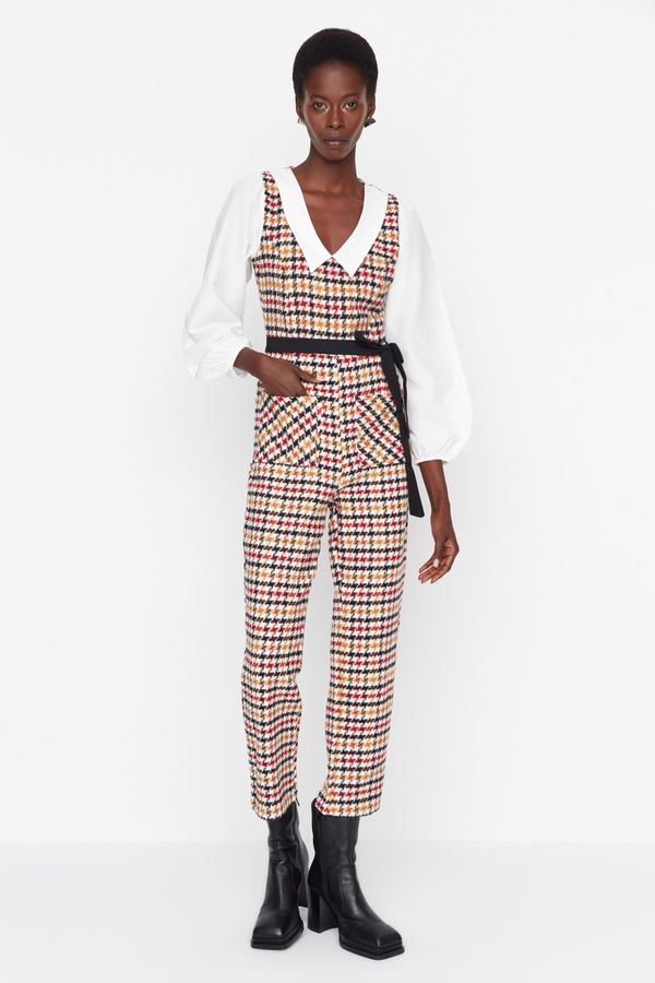 Trendyol Trendyol Multicolored Belted Collar Detailed Woven Jumpsuit