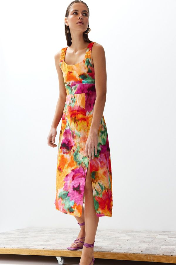 Trendyol Trendyol Multicolored Floral A-line Square Collar Midi Woven Dress