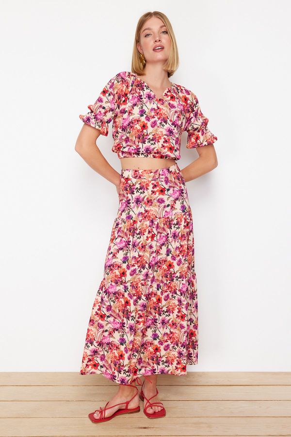 Trendyol Trendyol Multicolored Floral Patterned Viscose Fabric Maxi Length Woven Skirt