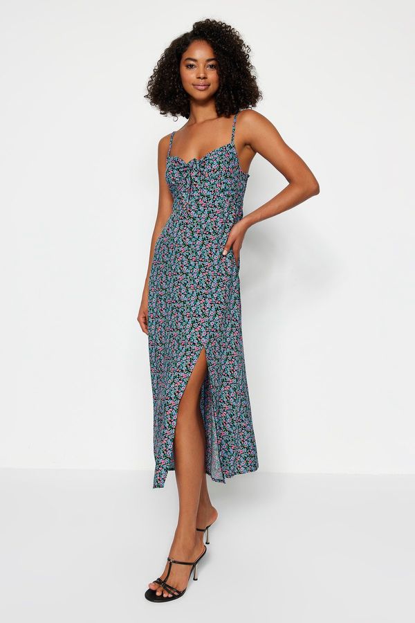 Trendyol Trendyol Multicolored Floral Print Straight Cut Tie Detailed Sling Woven Dress