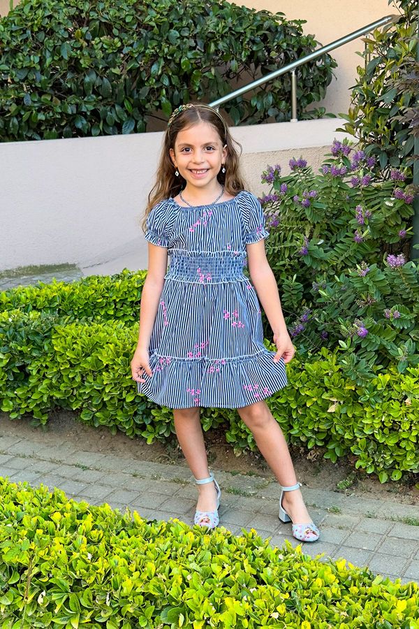 Trendyol Trendyol Multicolored Girl's Floral Patterned Short Sleeve Woven Dress with Elastic Waist