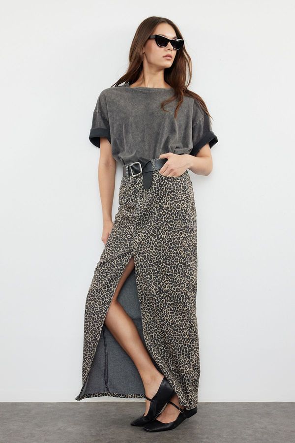 Trendyol Trendyol Multicolored Leopard Patterned Maxi Denim Skirt