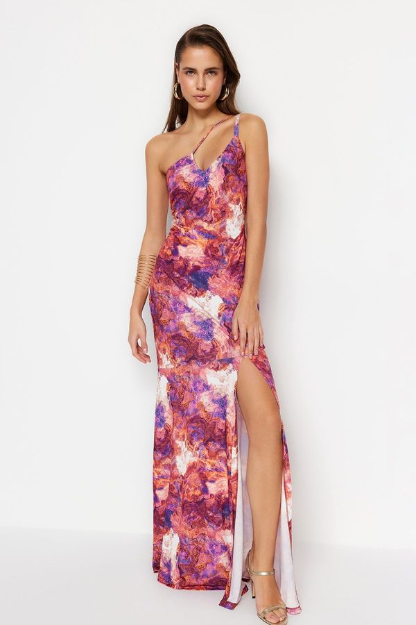 Trendyol Trendyol Multicolored Lined Knitted Printed Evening Dress