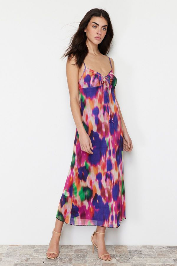Trendyol Trendyol Multicolored Maxi Length Sweetheart Neckline Knitted Maxi Dress