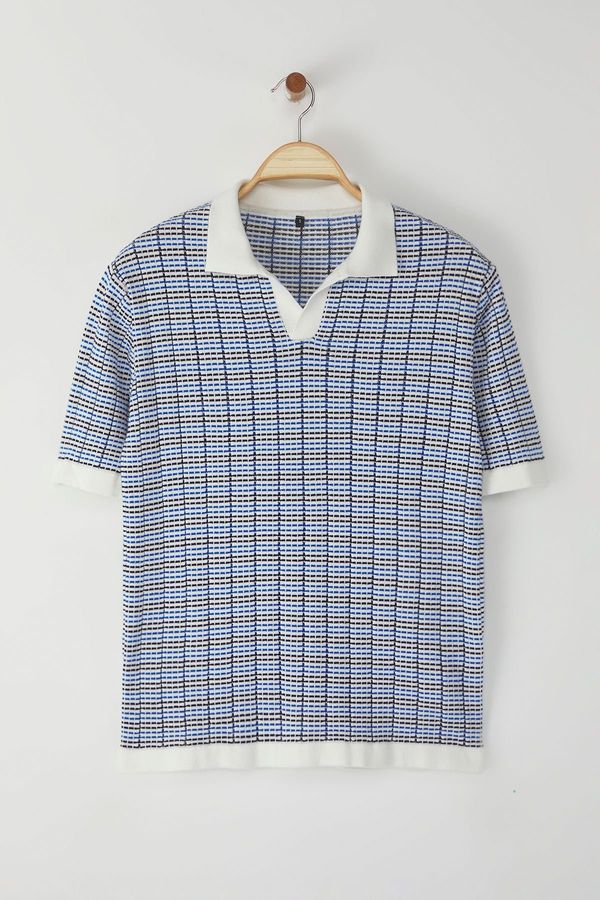 Trendyol Trendyol Multicolored Oversize Textured Knitwear Polo Neck T-shirt