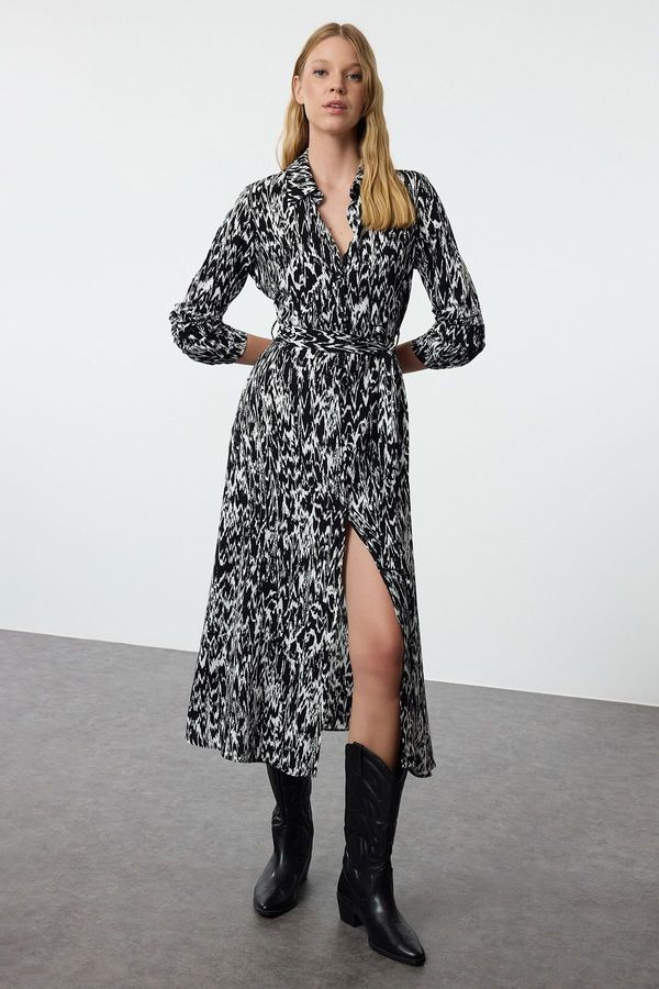 Trendyol Trendyol Multicolored Patterned Belted Viscose Midi Woven Shirt Dress