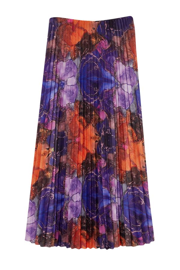 Trendyol Trendyol Multicolored Pleated Printed Elastic Knitted Skirt