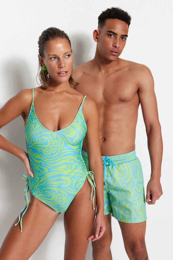 Trendyol Trendyol Multicolored Standard Marbling Pattern Swim Shorts
