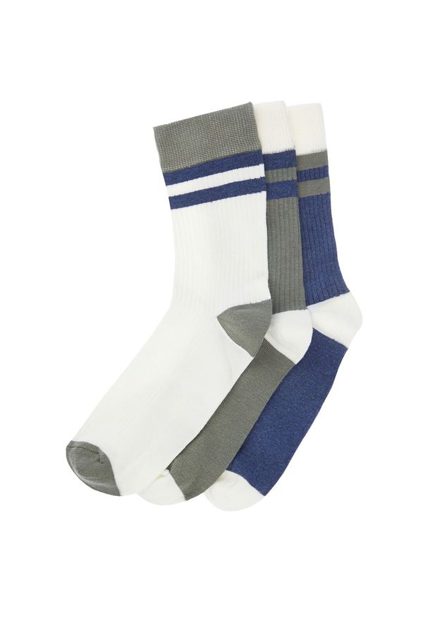 Trendyol Trendyol Multicolored Unisex 3-Pack Cotton Striped Socket-Long Size Socks