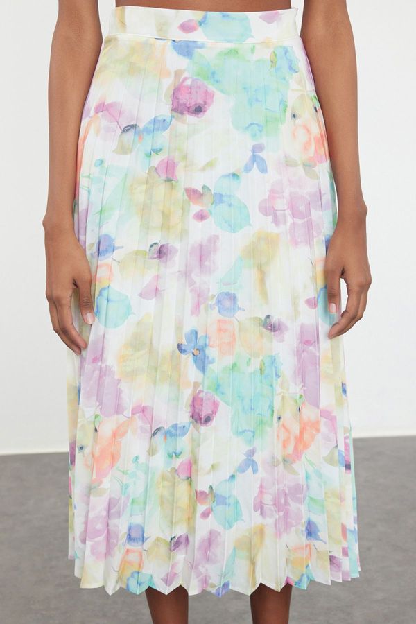 Trendyol Trendyol Multicolored Woven Rose Pattern Oversize Pleated Skirt