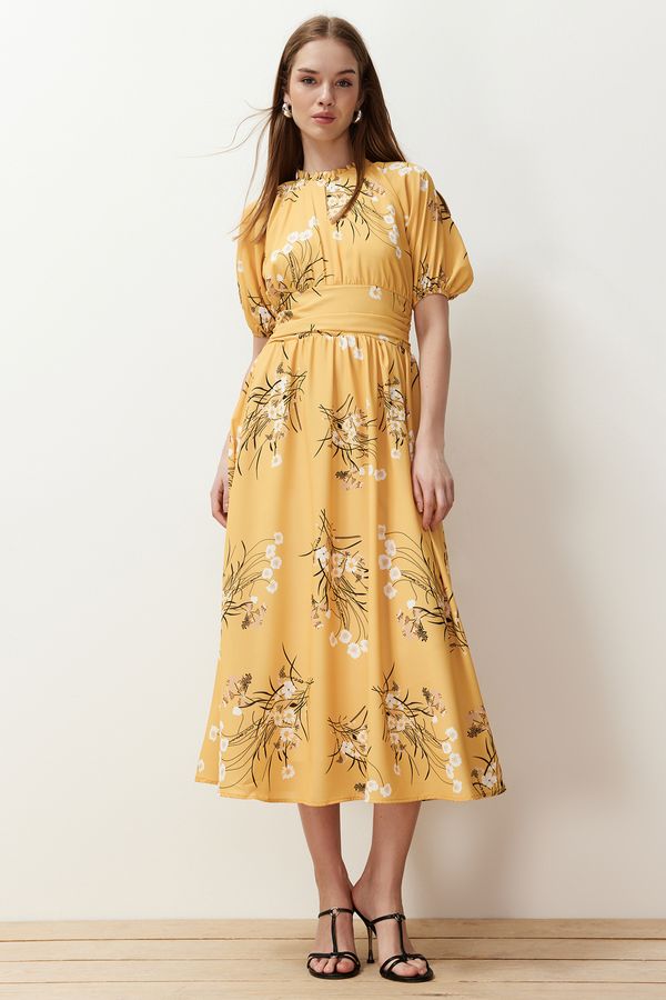 Trendyol Trendyol Mustard Balloon Sleeve Floral Long Dress