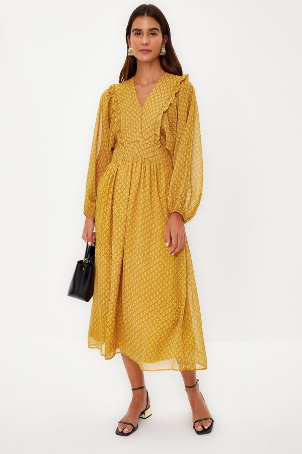 Trendyol Trendyol Mustard Minimal Patterned Chiffon Lined Woven Dress