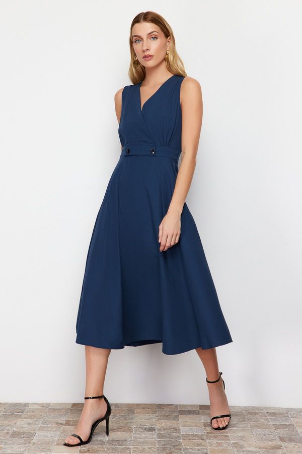 Trendyol Trendyol Navy Blue A-Line Double Breasted Collar Button Detailed Woven Midi Dress