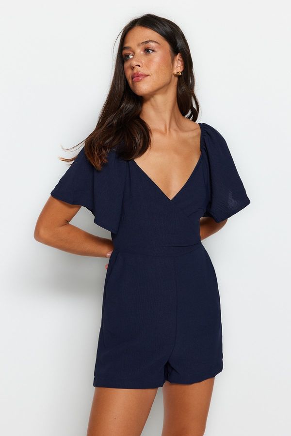 Trendyol Trendyol Navy Blue Back Window Detailed Angel Sleeves Mini Woven Jumpsuit