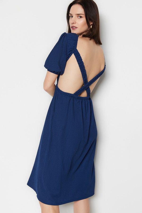 Trendyol Trendyol Navy Blue Backless Midi Wrap Knitted Dress