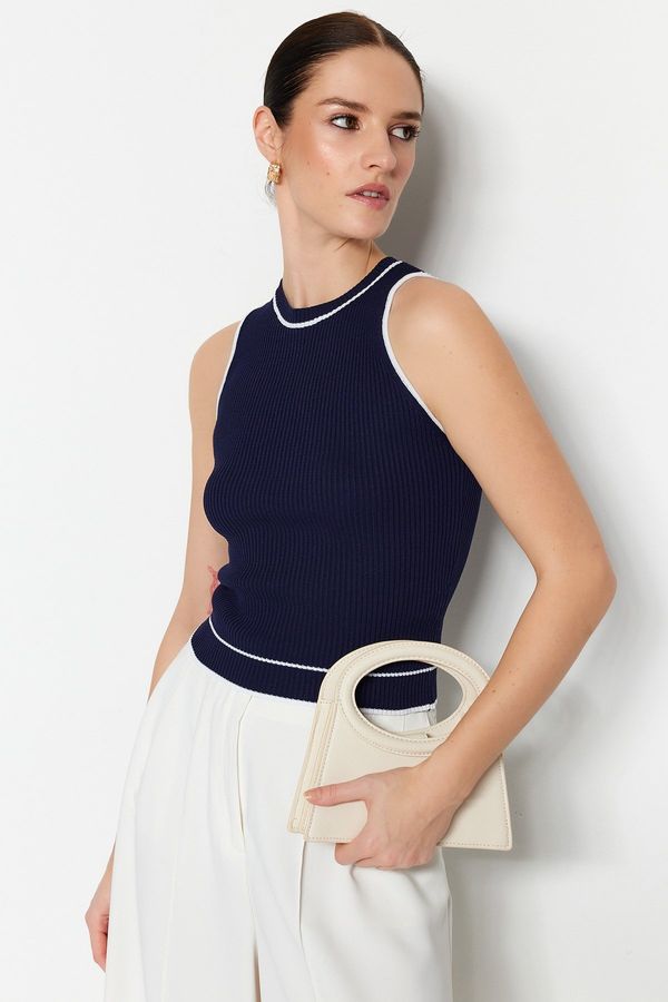 Trendyol Trendyol Navy Blue Basic Color Block Knit Thin Blouse