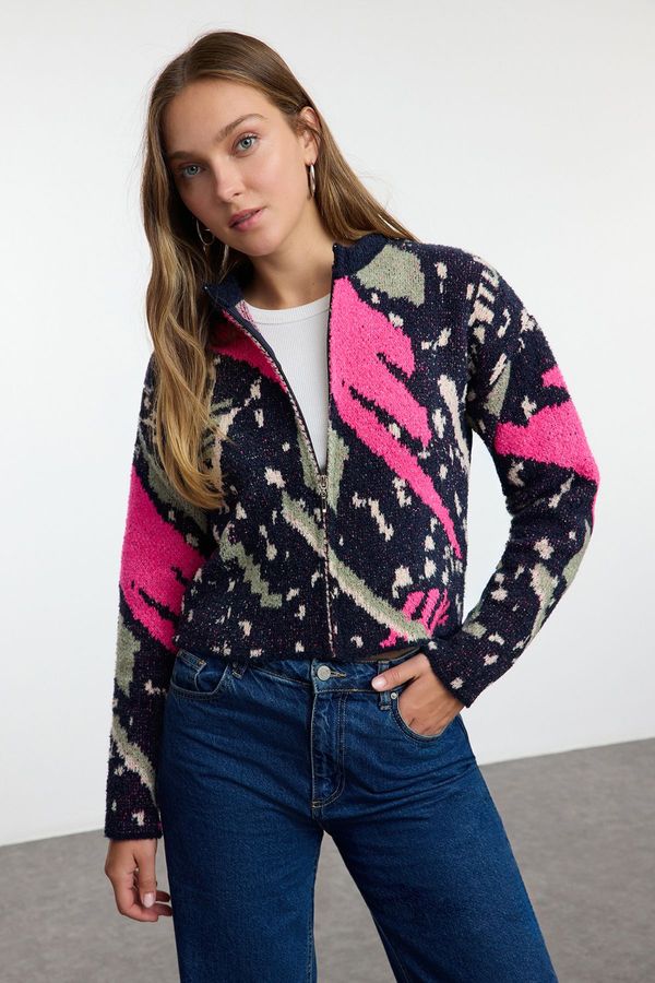 Trendyol Trendyol Navy Blue Boucle Knit Cardigan