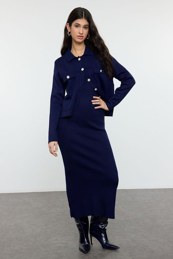 Trendyol Trendyol Navy Blue Cardigan-Dress Knitwear Bottom-Top Set