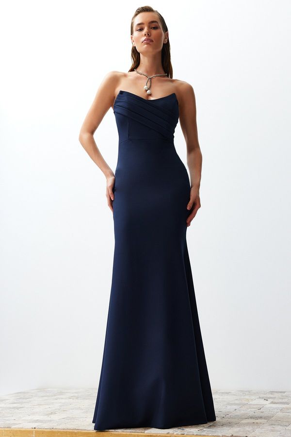 Trendyol Trendyol Navy Blue Collar Detailed Woven Evening Dress Elegant Dress