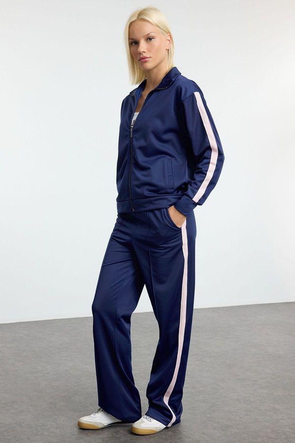 Trendyol Trendyol Navy Blue Contrast Detailed Regular/Normal Fit Normal Waist Knitted Tracksuit Set