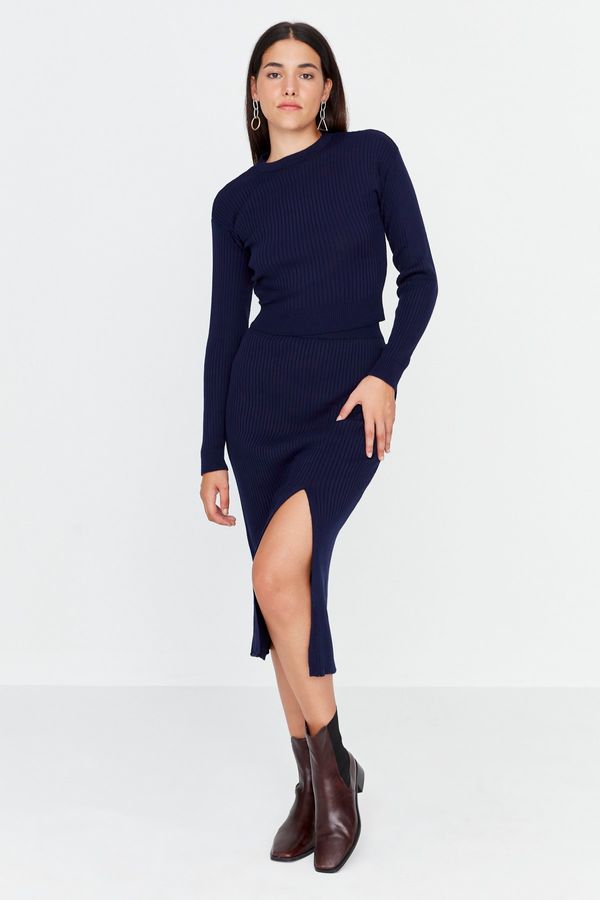 Trendyol Trendyol Navy Blue Crop Knitwear Two Piece Set