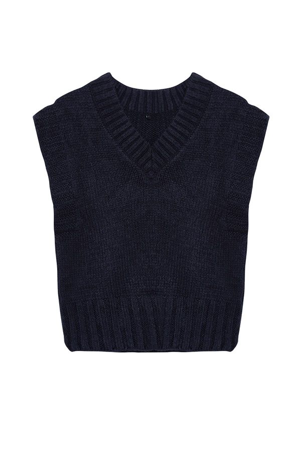 Trendyol Trendyol Navy Blue Crop Soft Textured Color Blocked Knitwear Sweater