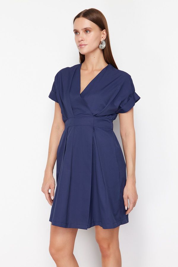 Trendyol Trendyol Navy Blue Double Breasted Collar A-line Mini Woven Dress with Waist Opening