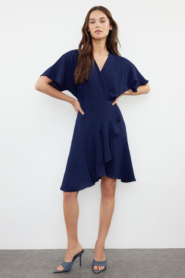 Trendyol Trendyol Navy Blue Double Breasted Skirt Flounced Mini Woven Dress