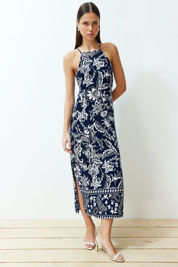 Trendyol Trendyol Navy Blue Floral Straight Cut Viscose Maxi Woven Dress