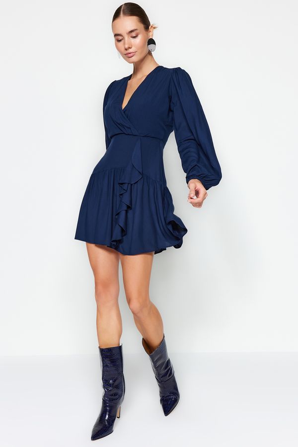 Trendyol Trendyol Navy Blue Flounce Double Breasted Woven Woven Dress