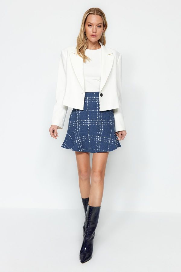 Trendyol Trendyol Navy Blue Flounced Tweed Fabric Mini Woven Skirt