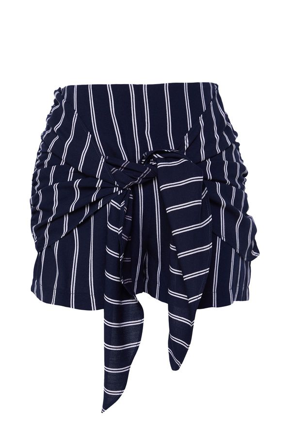 Trendyol Trendyol Navy Blue Front Drawstring Mini Striped Woven Shorts & Bermuda